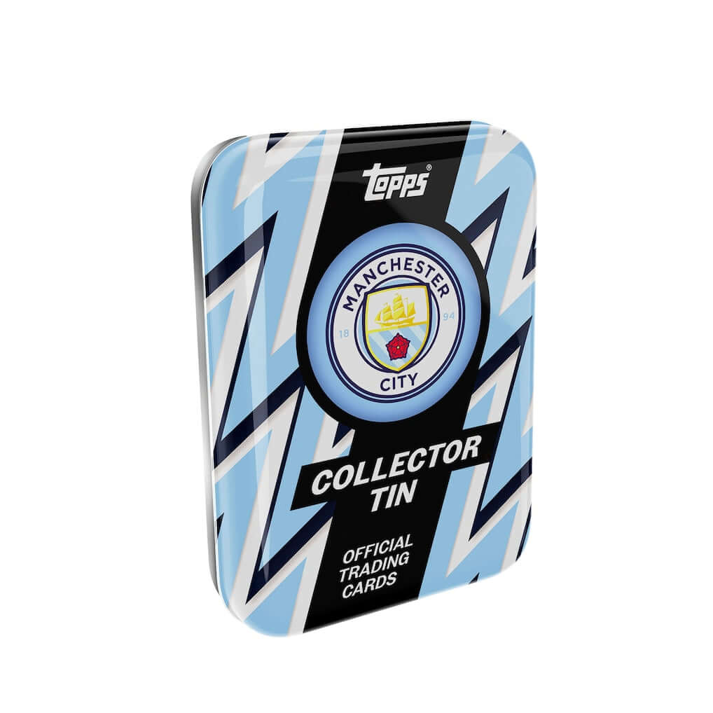 Manchester City Collectors Tin - 2025-26 featuring official trading cards in a collectible design.