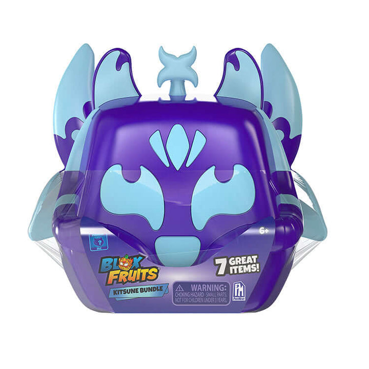 Blox Fruits Kitsune Collector Bundle storage container featuring vibrant purple and blue design, showcasing 7 great items.