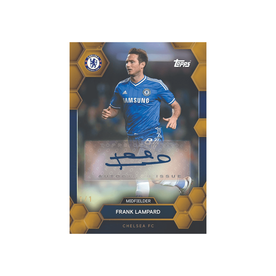 Topps Chelsea FC 2024/25 Frank Lampard autographed card, featuring unique design and exclusive collectible details.