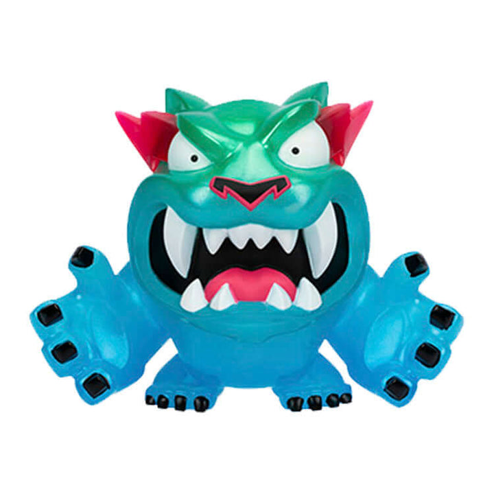 MrBeast Lab vinyl figure featuring a blue and green angry panther character with pink accents, 3.5 inches tall.