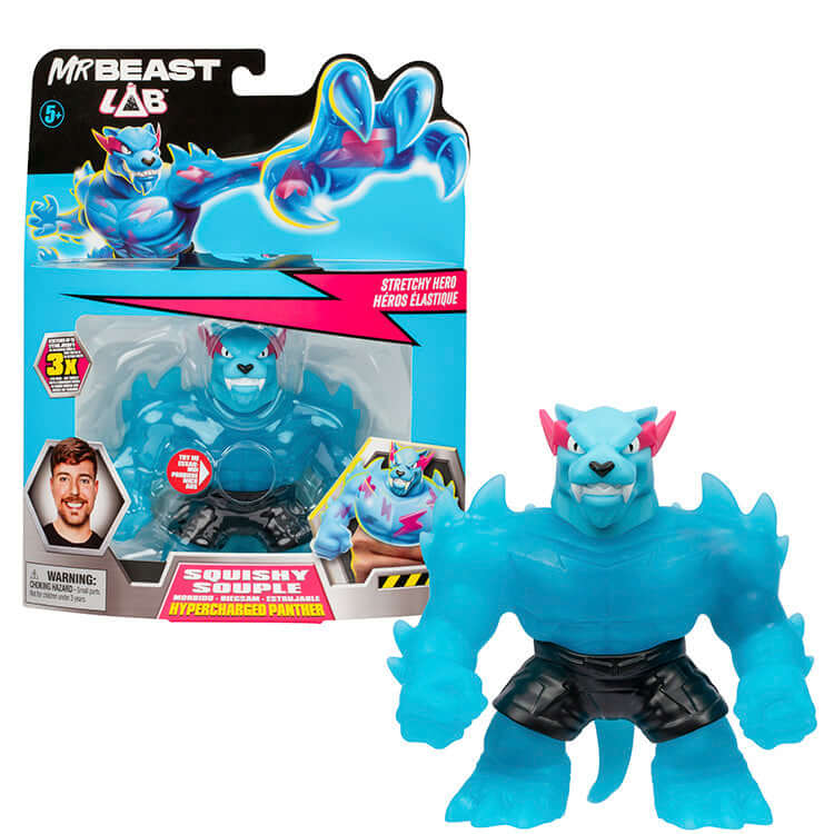 MrBeast Lab Goo Jit Zu Hypercharged Panther toy in packaging, featuring a stretchy, squishy hero figure.