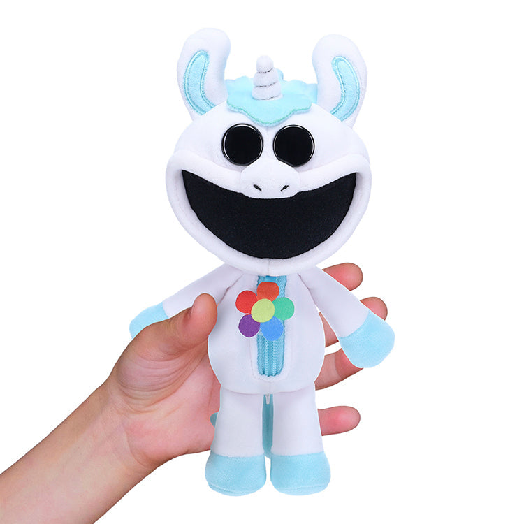 Poppy Playtime Series 3 CraftyCorn 8" plush toy held in hand, featuring colorful design and smiling face.