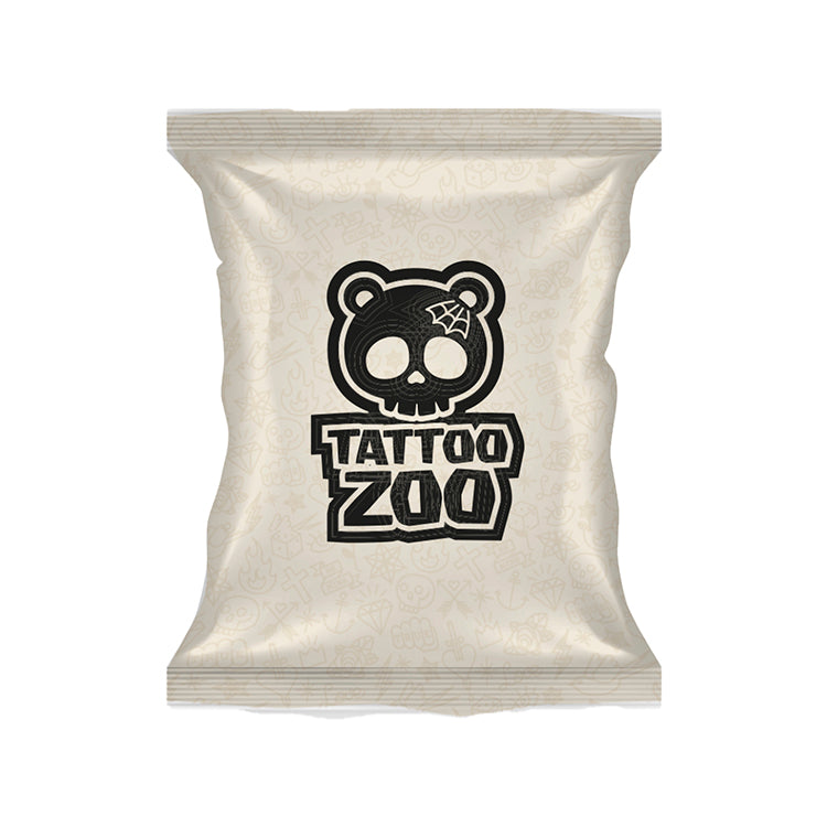 Tattoo Zoo Plush Keychain blind box packaging featuring a skull panda logo.