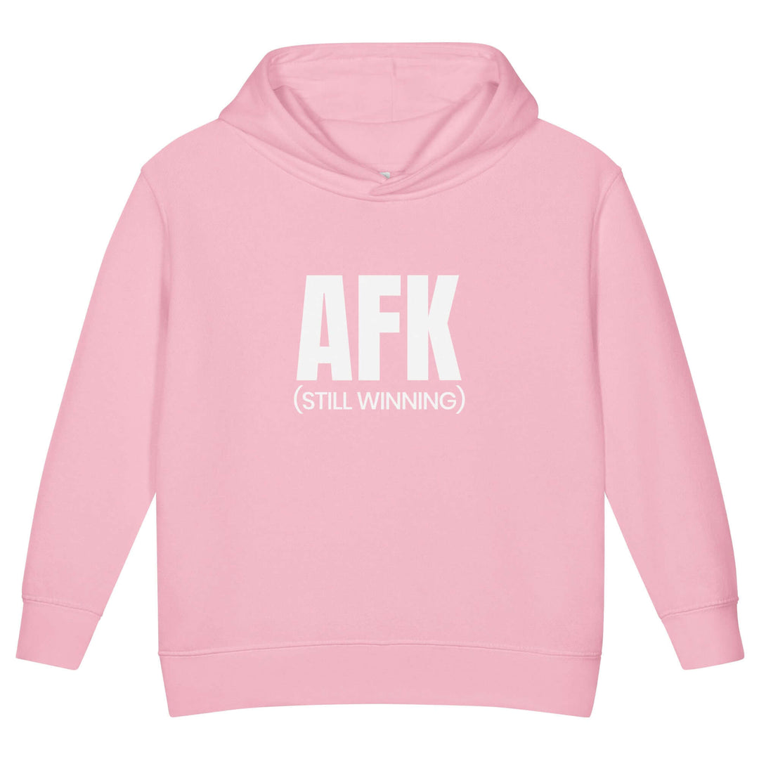 AFK Toddler fleece pullover hoodie in pink with bold white lettering, designed for comfort and style.