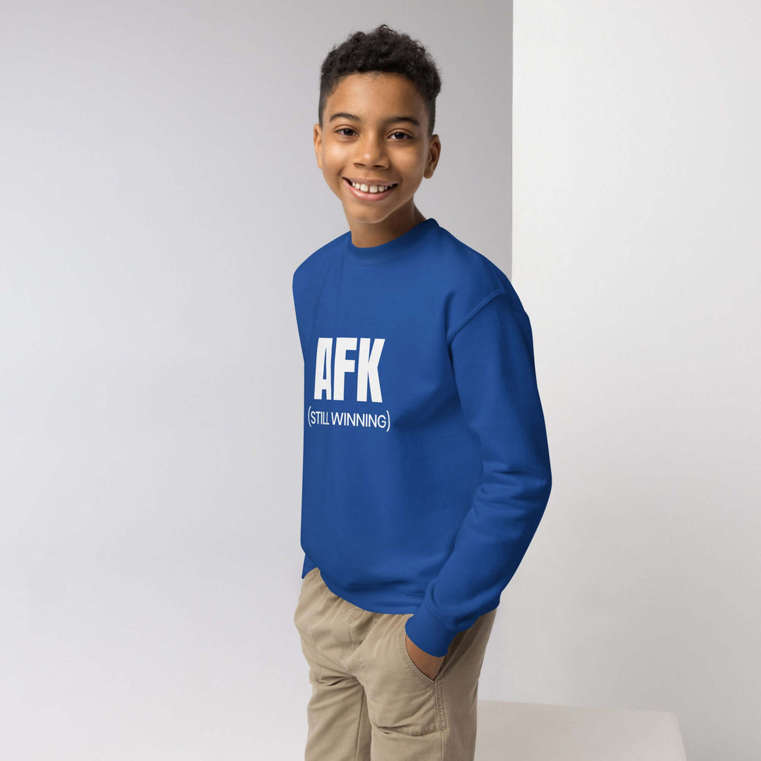 AFK Youth crewneck sweatshirt in blue, stylish and comfortable, perfect for casual wear and adventures.