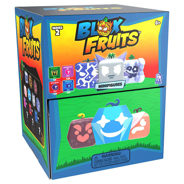 Blox Fruits Series 2 collectible mini figures box featuring various magical fruit designs and mystery surprise.