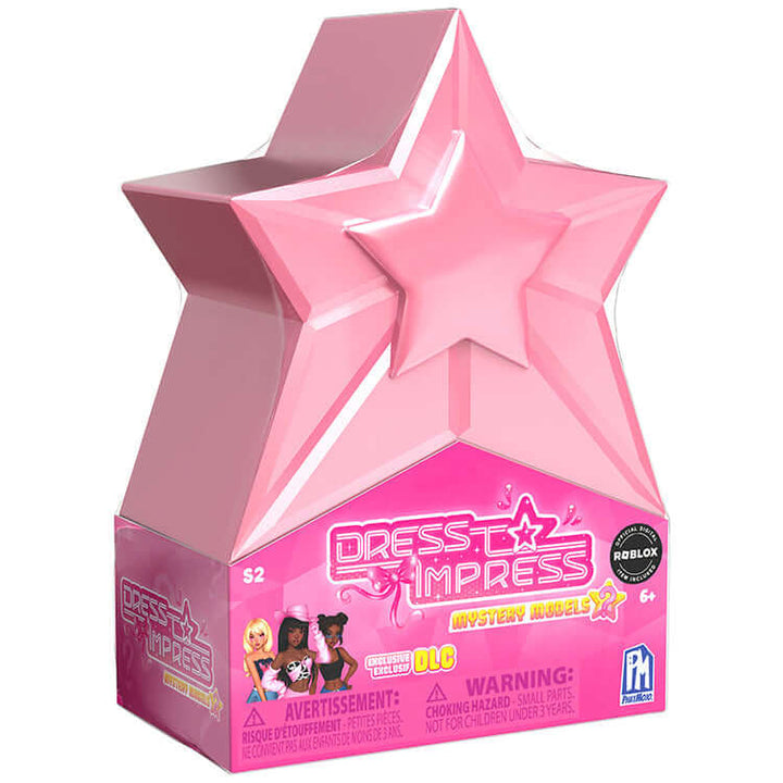 Dress To Impress Series 2 Mystery Doll Pack star display capsule in pink featuring Roblox and DLC collectible.