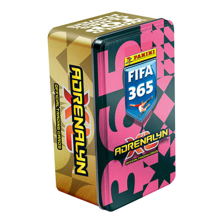 FIFA 365 2025/26 Adrenalyn XL Trading Card Collection tin featuring vibrant design and official branding.