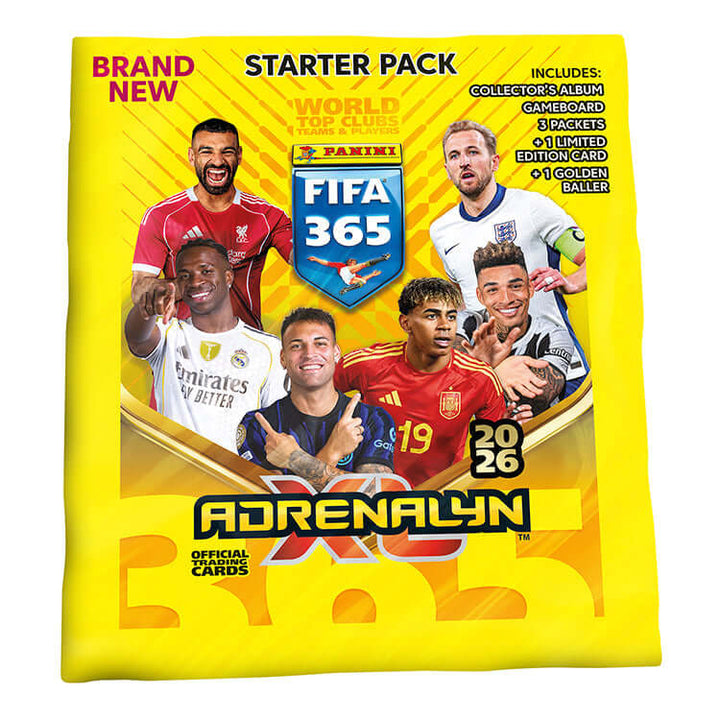 FIFA 365 2025/26 Adrenalyn XL Trading Card Collection starter pack featuring players and accessories.