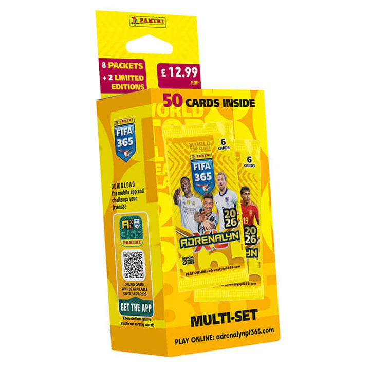 FIFA 365 2025/26 Adrenalyn XL Trading Card Collection multi-set packaging with 50 cards inside.
