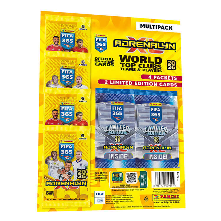 FIFA 365 2025/26 Adrenalyn XL Trading Card Collection multipack featuring limited edition cards and official player cards.