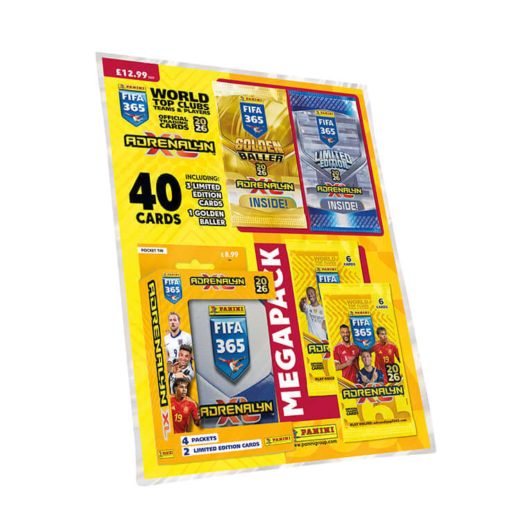FIFA 365 2025/26 Adrenalyn XL Trading Card Collection Megapack featuring 40 cards and limited edition cards.