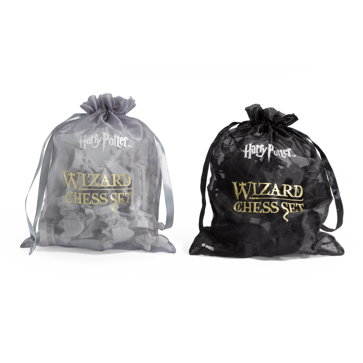 Harry Potter chess set storage bags showcasing the Wizard Chess Set packaging, perfect for keeping game pieces organized.