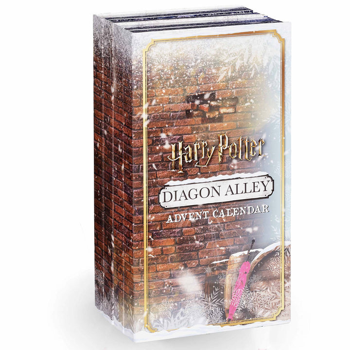 Harry Potter Diagon Alley Advent Calendar featuring snowy brick design and magical items.