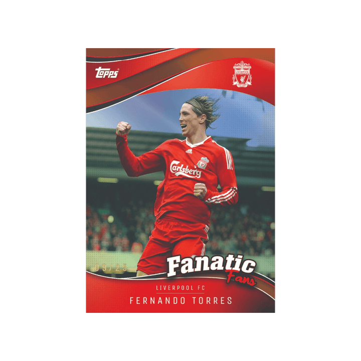Fernando Torres Liverpool FC Fanatic Fans card by Topps featuring iconic celebration.