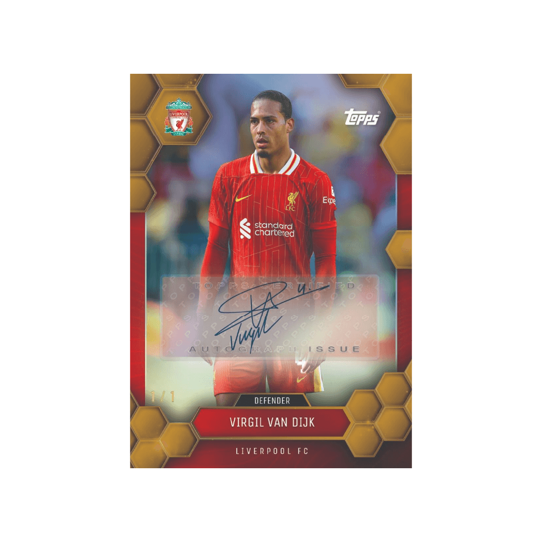 Virgil Van Dijk Liverpool FC 2024/25 Topps autographed card featuring defender with 1/1 rare issue.
