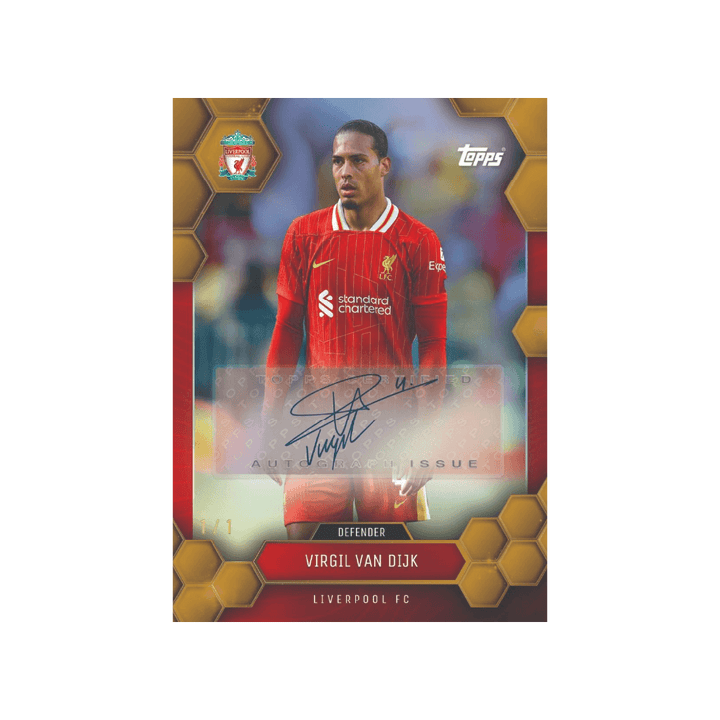 Virgil Van Dijk Liverpool FC 2024/25 Topps autographed card featuring defender with 1/1 rare issue.