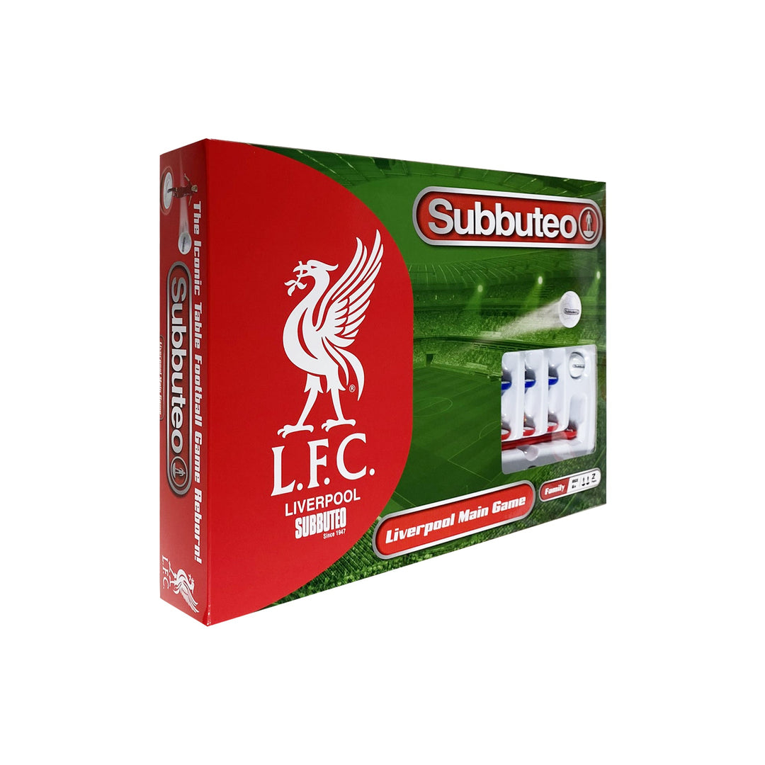Liverpool FC Subbuteo Main Game official licensed product packaging with Liverpool logo and game details.