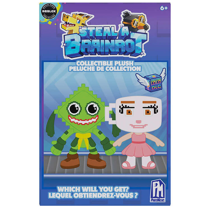 Steal A Brainrot 4" Collectible Plush featuring characters from the Roblox game in colorful packaging.