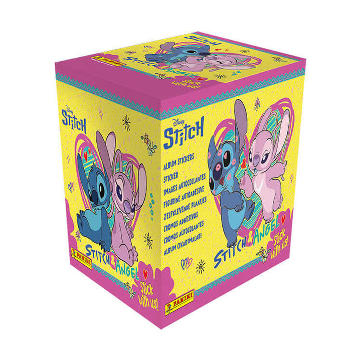 Stitch and Angel sticker collection box featuring colorful design and characters celebrating their bond in Stick With Us theme.
