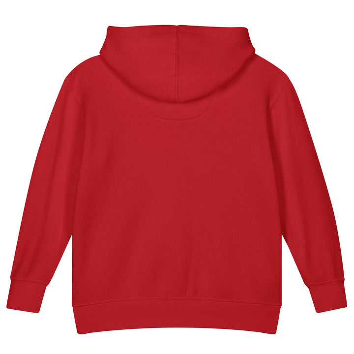 XP Grinder Toddler fleece pullover hoodie in red from the back view.