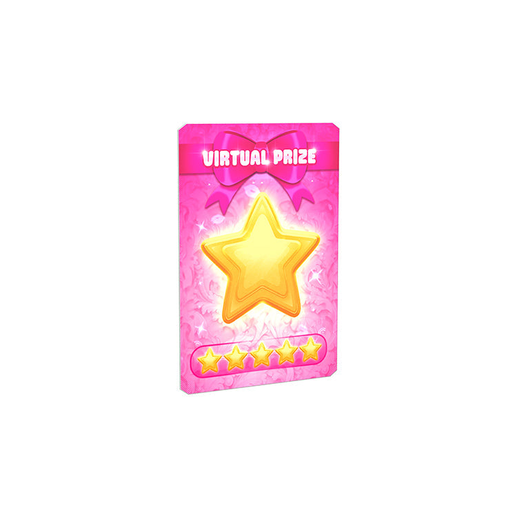 Image of a virtual prize card featuring a gold star and five stars below, with a pink background.