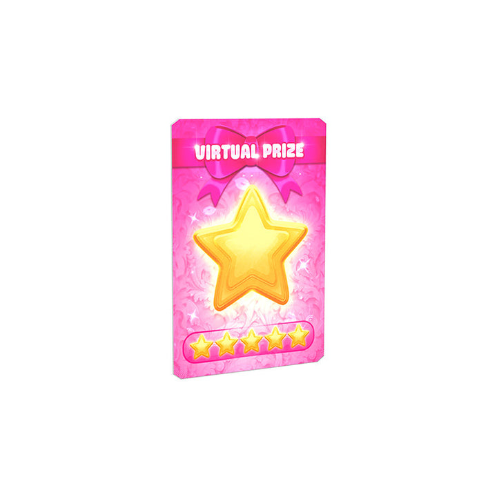 Image of a virtual prize card featuring a gold star and five stars below, with a pink background.