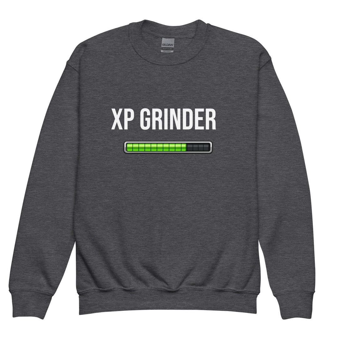XP Grinder Youth crewneck sweatshirt featuring a graphic with a progress bar design.
