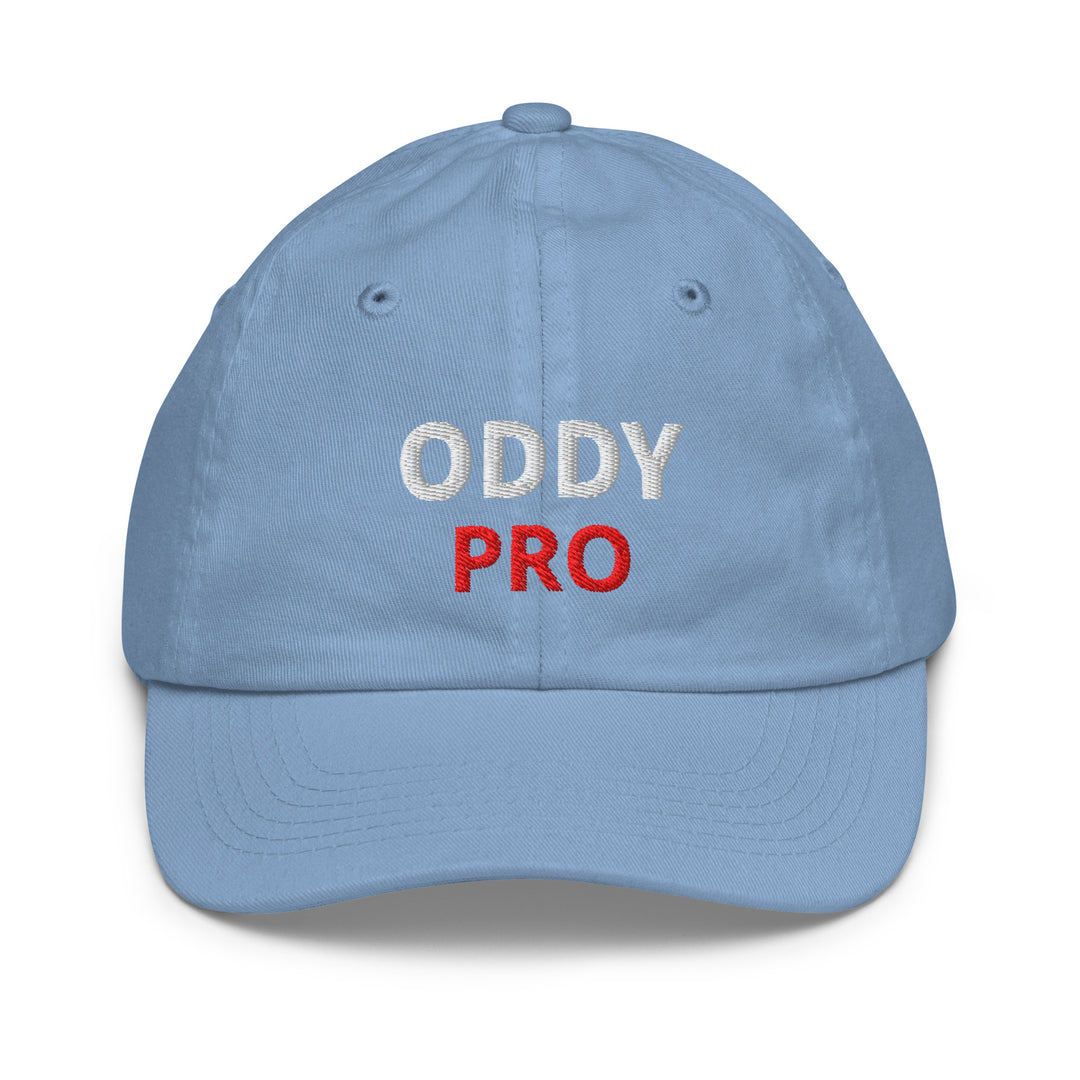 Oddy Pro Youth baseball cap in light blue with embroidered letters for stylish sun protection.