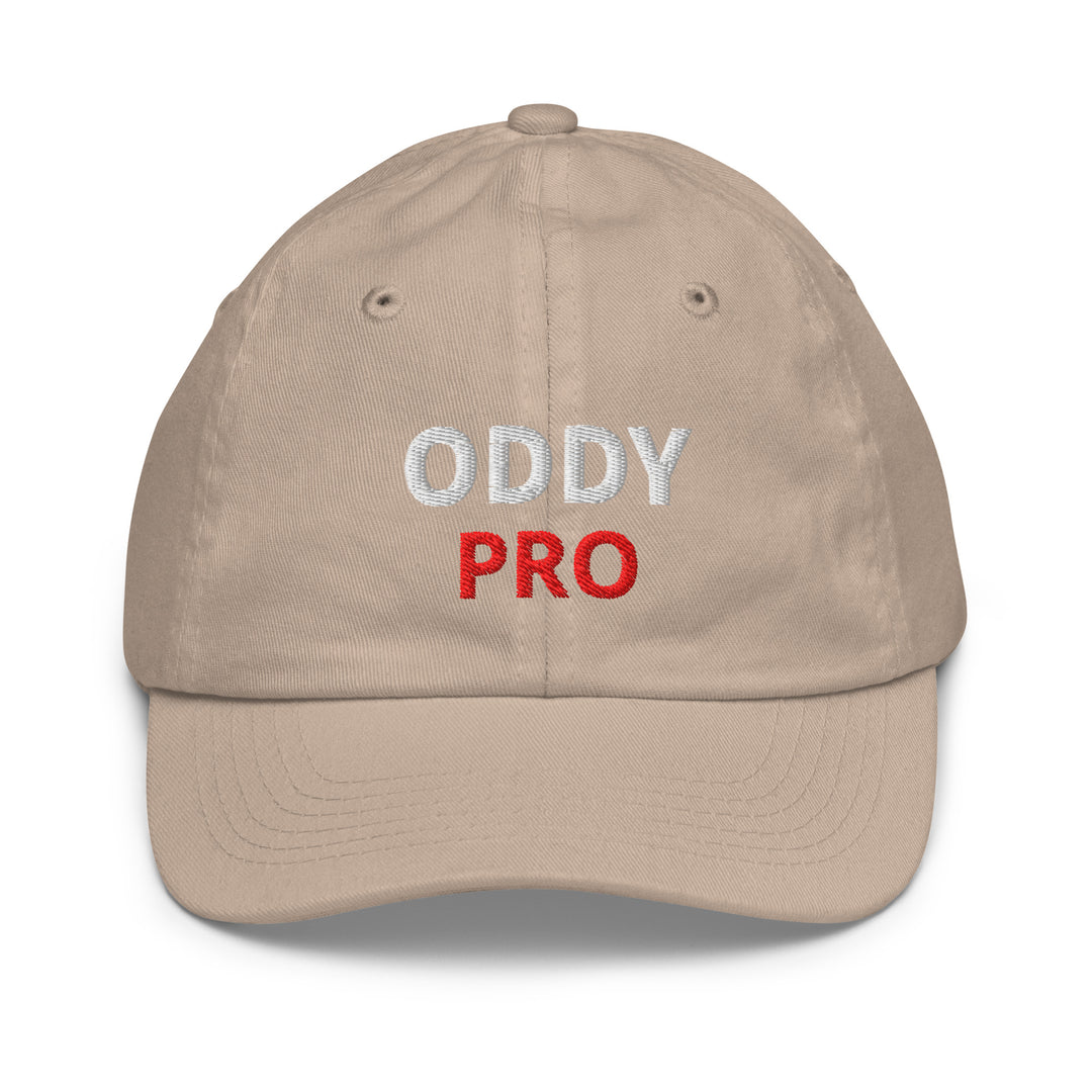 Oddy Pro Youth baseball cap with embroidered design in beige color, perfect for sports and casual wear.