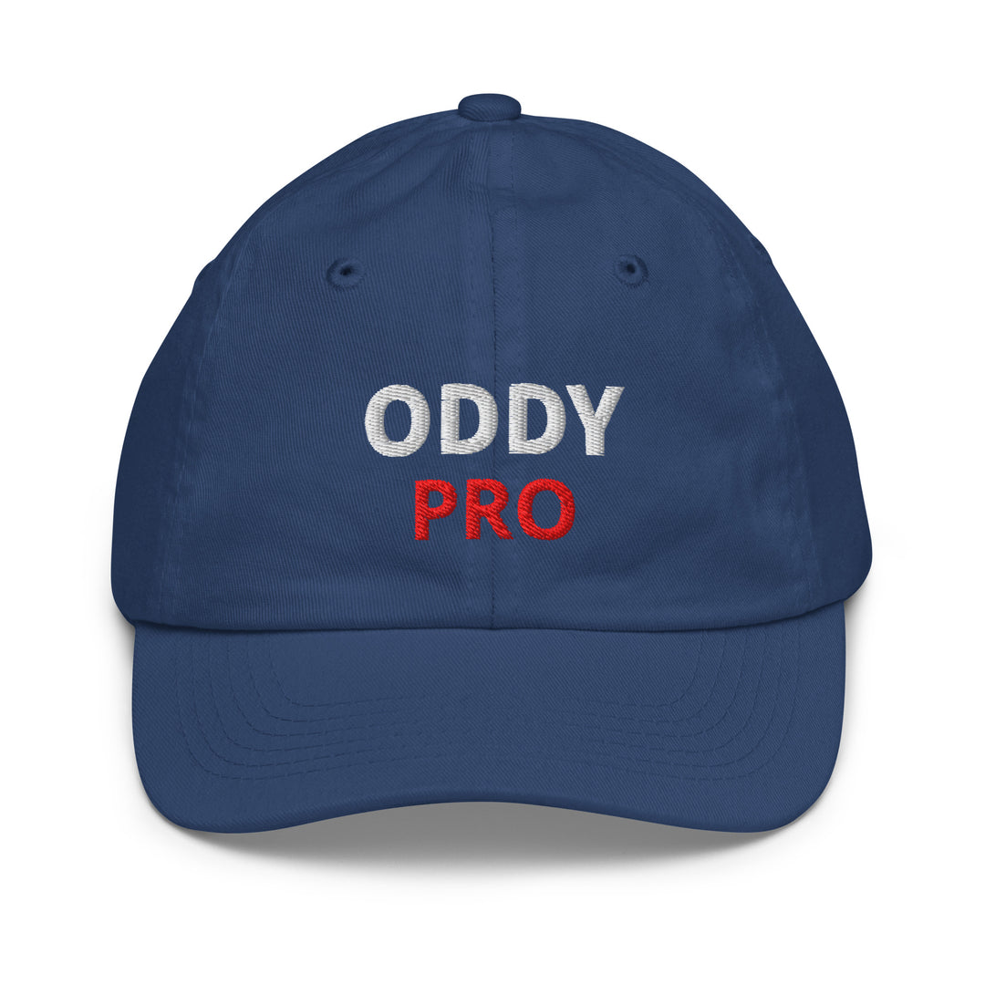 Oddy Pro Youth baseball cap in navy blue with embroidered text on the front.