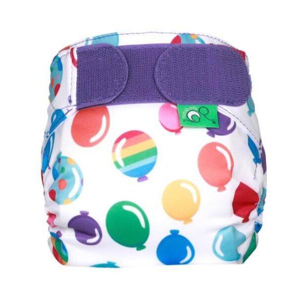 "TeenyFit Star Nappy POP with colorful balloons and purple closure for newborns by Tots Bots"