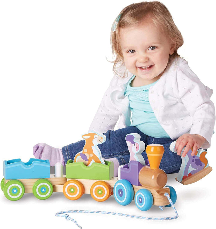 Melissa & Doug Pull along Wooden Train with Rocking Farm Animals Multi-Colour Earthlets