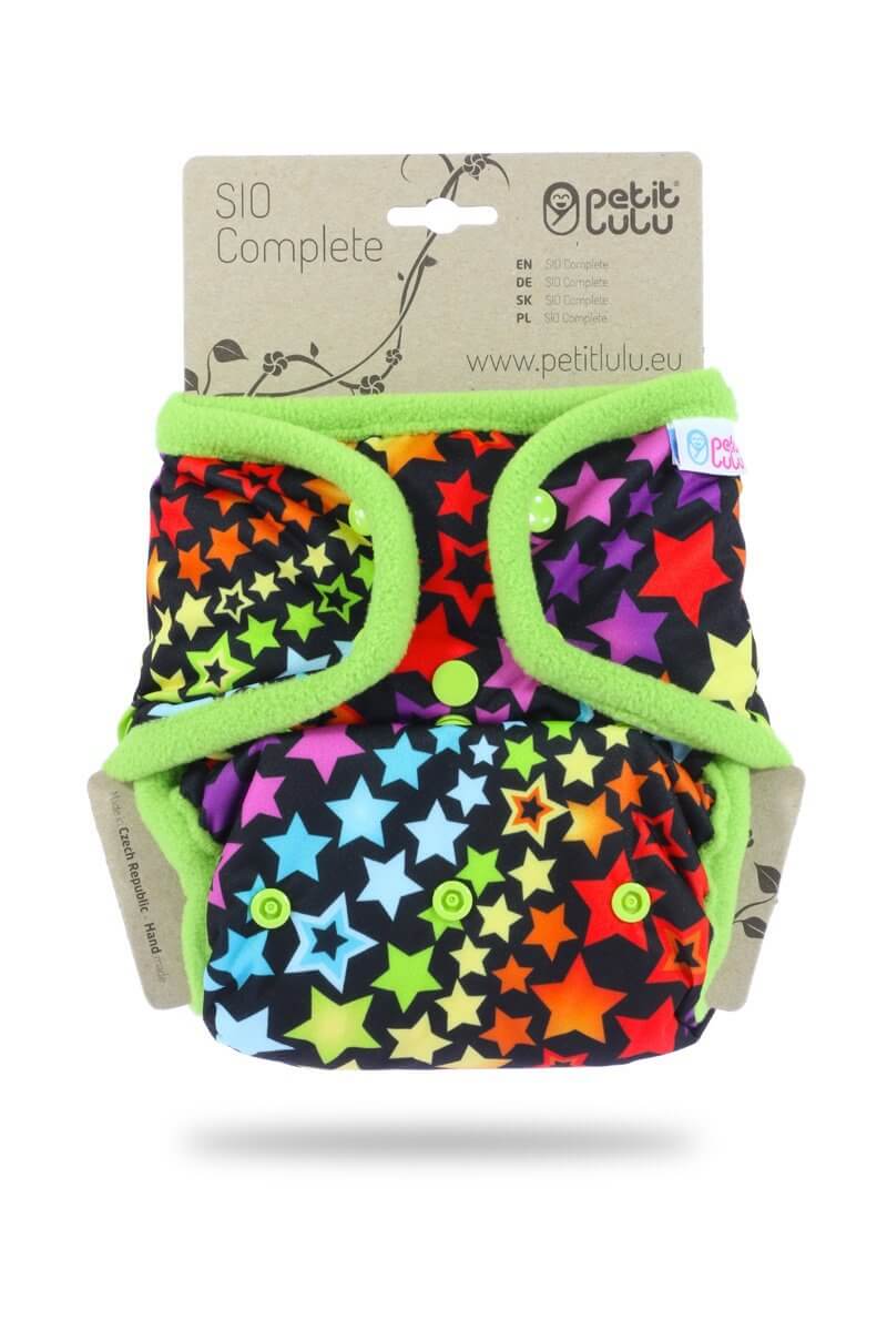 Petit Lulu Snap In One (SIO) Complete Nappy - One Size Colour: Rainbow Stars Size: One Size reusable nappies Earthlets